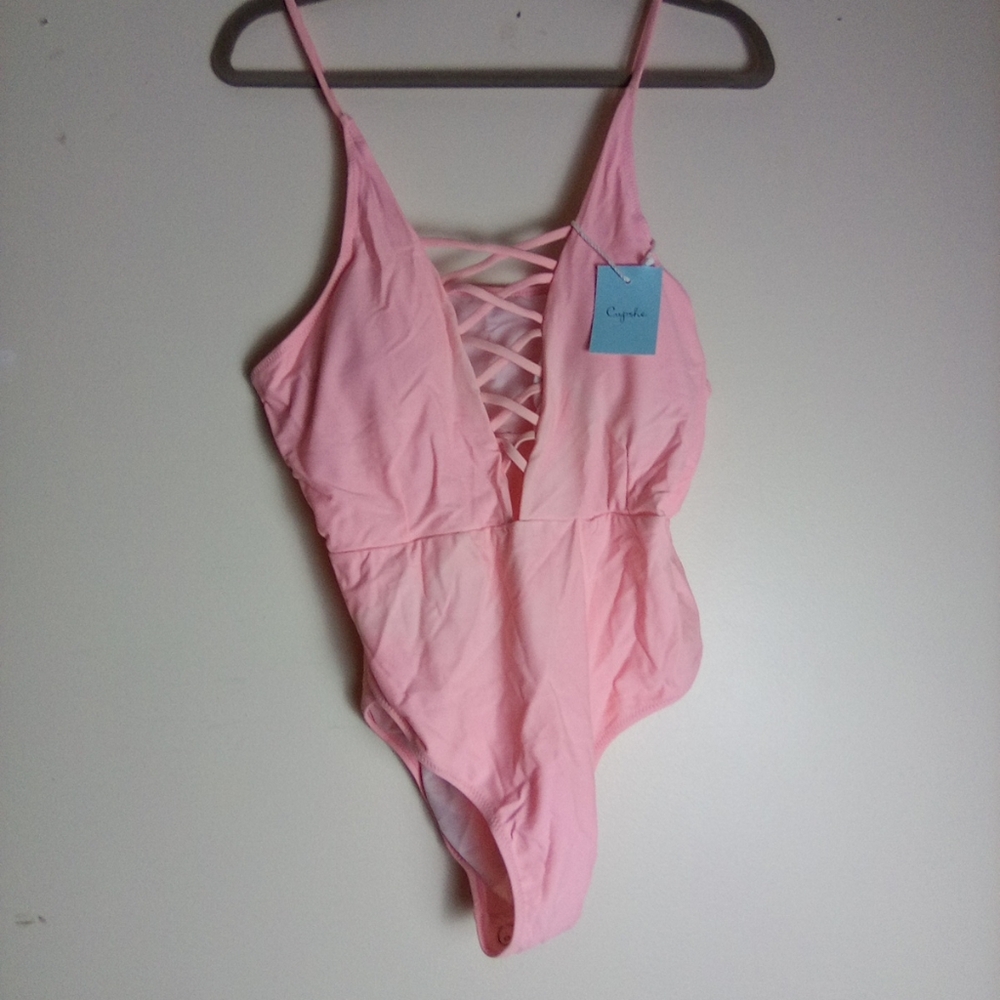 CUPSHE Elegant Pink Lace-Up Swimsuit XXL - Picture 3 of 4